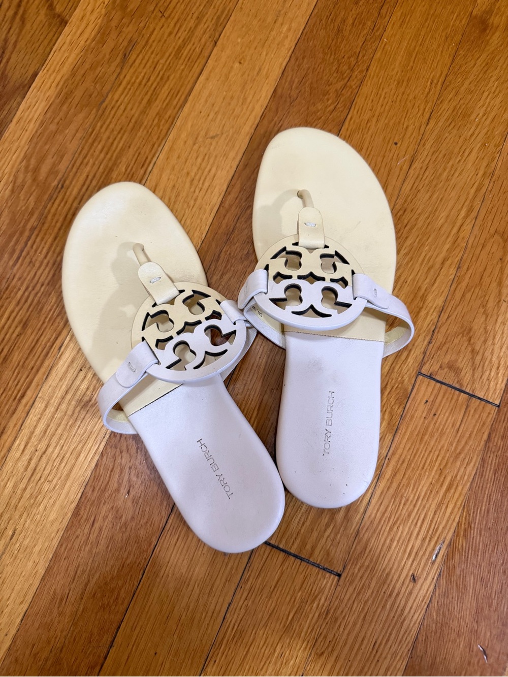 Tory Burch Cream Logo Toe-Post Sandals